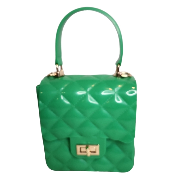 MINI JELLY BAG, GREEN, TOP HANDLE, detachable chain, gold tone EUC - Picture 9 of 9